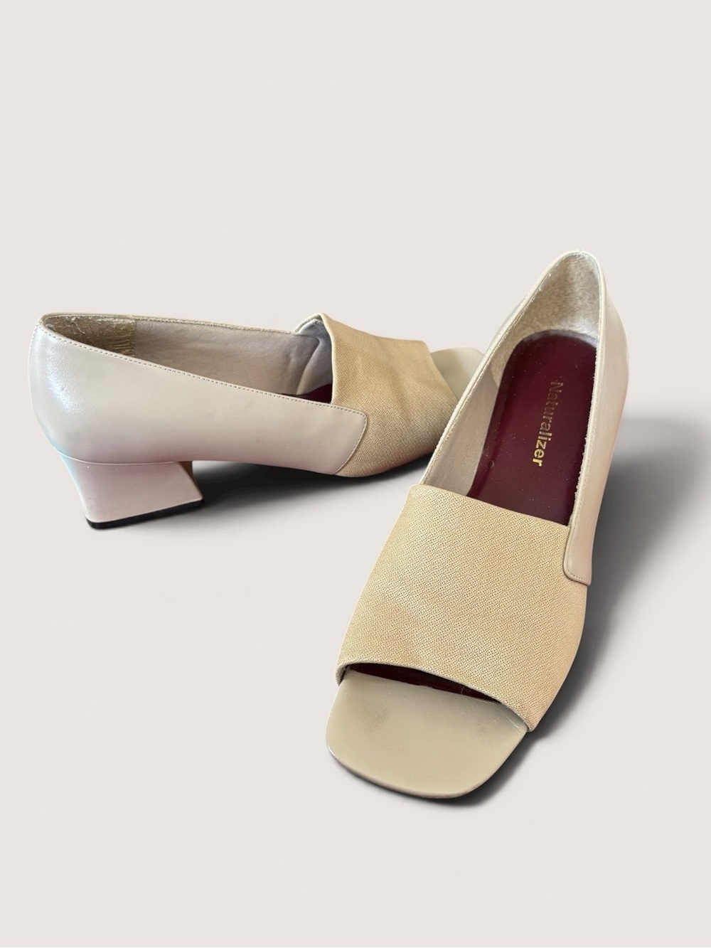 Naturalizer Beige Leather Open Toe Slip On Chunky Block Heel Shoes Size 9